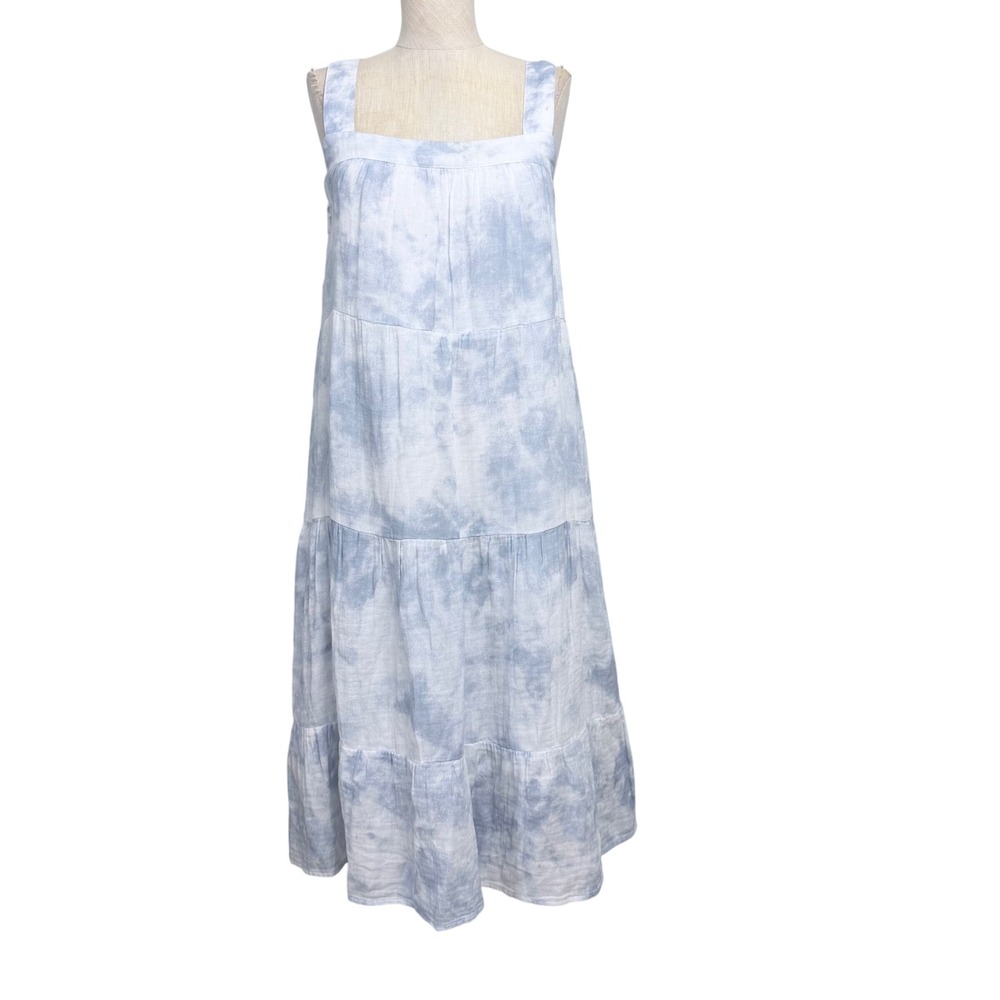 Rails Amaya Cascade Tie Dye Tiered Cotton Midi Dress Blue White XS Sleeveless